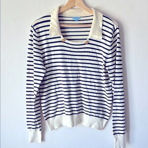 J. McLaughlin Cream and Navy Vintage Striped Sweater